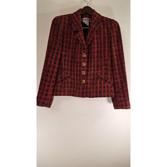 Vtg CARLISLE Wool Blend Colorful Tweed Cropped Blazer Jacket Women Sz 8 Coquette - Picture 1 of 10